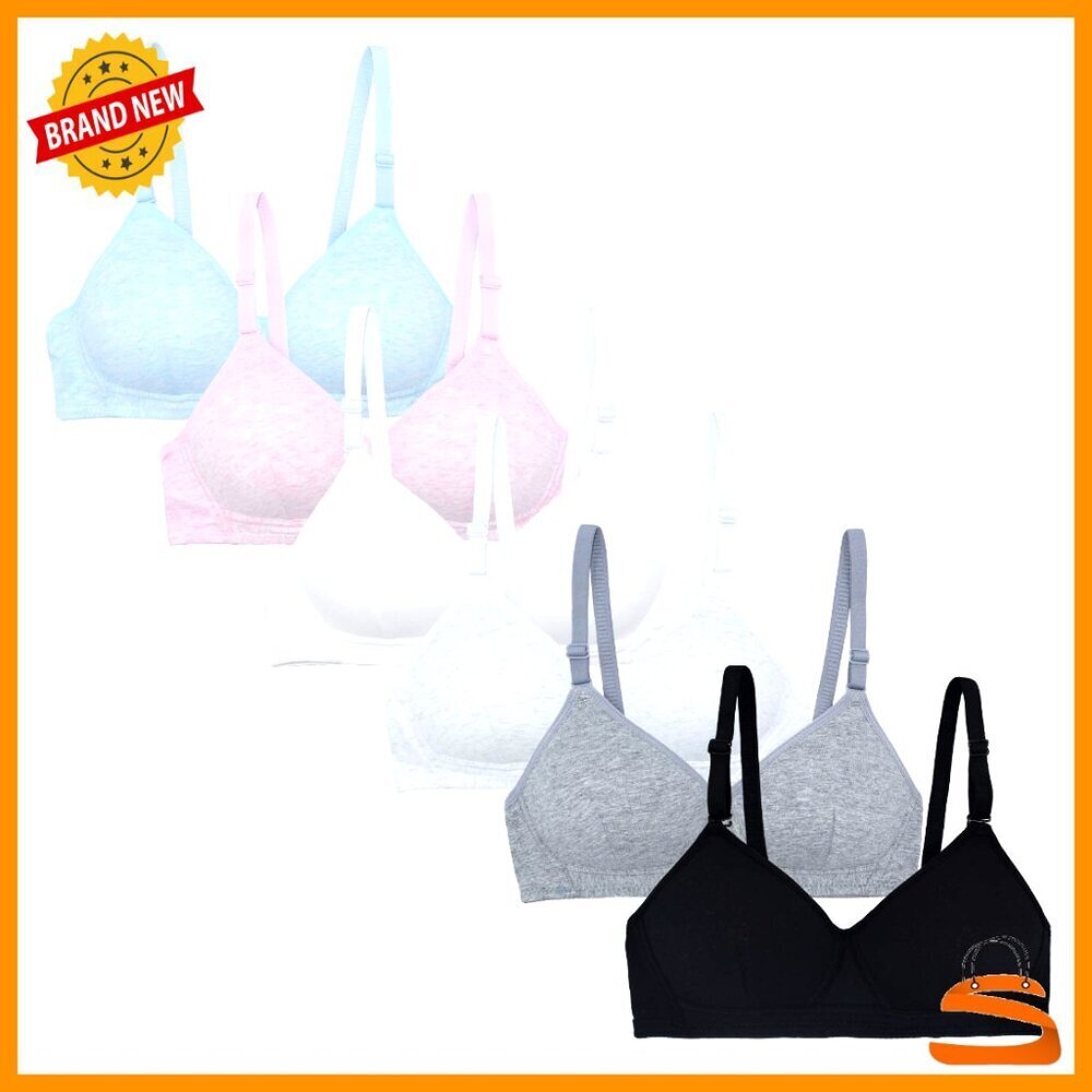 6 Pack Wireless Padded Training Bras for Teens, Cotton Comfort